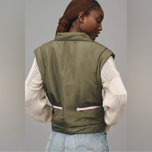 Daily Practice by Anthropologie Ribbon Tie Puffer Vest in Green Size M/L - Picture 2 of 12